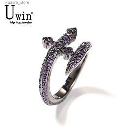 Cluster Rings Uwin Sword Ring Full Ice Cubic Zirconia Fashionable Charm Party Ring Mens Hip Hop Jewellery Gift 2022 L240402