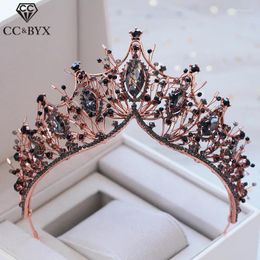 Hair Clips Wedding Jewelry Crown Tiara Hairbands Baroque Style Engagement Accessories For Bride Water Drop Black Cubic Zircon XY373