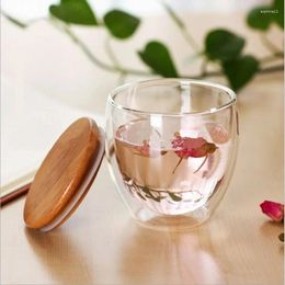 Wine Glasses 250ML/350ML/450ML Double Wall S Glass Espresso Coffee Cup Tea With Bamboo Cover