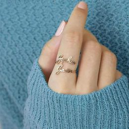 Band Rings Personalised Customization Double Name Ring Gold Stainless Steel Open Adjustable Couple Promise Ring Womens Romantic Jewellery Gift