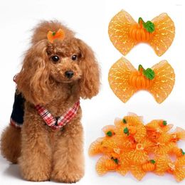 Dog Apparel 50pcs Fall Hair Bows Pumpkin Bowknot For Dogs Accessories Thanksgiving Pet Grooming