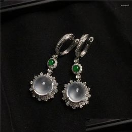 Dangle Chandelier Earrings Simple Fashion White Moonlight Gem Stone Jade Flowers Transparent Clear Pure Girl Temperament Romance Je Dhnqk