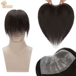 Toupees SEGO 7x15CM Front Men Toupee Human Hair Pieces For Men Thin Skin PU 0.16mm Natural Hairline 6inch Hair System Replacement