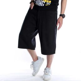 Summer Men Shorts Hip Hop Harem Denim Jeans Boardshorts Fashion Loose Cotton Baggy Skateboard Black Plus Size 30 240328