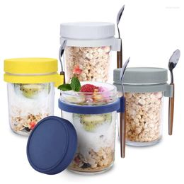 Storage Bottles 4Pack Overnight Oats Jar Glass With Lids And Spoons Reusable Container Measurement Marks