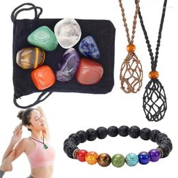 Decorative Figurines Healing Crystal Necklace 7 Holder Set Real And Stone Jewelry Spiritual Gift For Yoga