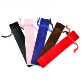 Bags 50pcs Per Lot Velvet Pen Pouch Holder Single Gift Pencil Bag Wholesale Pen Case with Rope Office & School Supplies