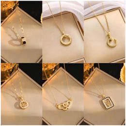 womens necklace love Jewellery gold pendant dual ring stainless steel jewlery fashion oval interlocking rings Clavicular chain necklaces designer gifs