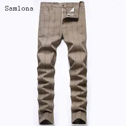 Men's Pants 2024 Summer Casual Pocket Suit Loose Retro Plaid Trouser Plus Size Men Fashion Leisure Business Suits