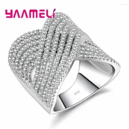 Cluster Rings Real 925 Sterling Silver Women Ladies Ring Cross "X" CZ Wedding Engagement Wholesale Price Fashion Finger Jewellery