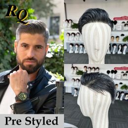 Toupees Toupees Pre Cut Thin Skin Toupee VLooped 0.10mm Super Thin Skin Hair System 1B40 Color Hair Replacement Hair Piece Male Men