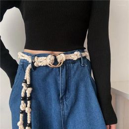 Belts High Grade Rope Woven Double Loop Buckle Belt