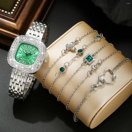 Wristwatches 5pcs Fashionable And Trendy Diamond Inlaid Versatile Women's Alloy Bracelet Watch Set With Square Quartz Wristwatch