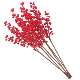 Decorative Flowers 6pcs Artificial Berry Stem Christmas Long Red Picks Simulated Stems Party Decor