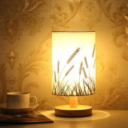 Wooden Table Lamp USB Powered Bedside Lamp Night Lights Bedroom Atmosphere Light with Cylinder Lamp Shade Hotel Home Decor