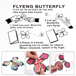 Magic Flying Butterflies Wind Up Toy Bookmark Greeting Cards Rubber Band Powered Outdoor Kids Game Props Surpris Butterfly Gift