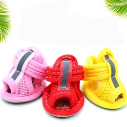 Dog Apparel 4pcs/set Non-slip Summer Shoes Breathable Mesh Sandals For Small Dogs Pet Outdoor Reflective Strip Sneakers Boots