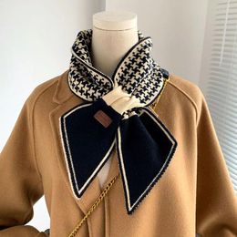 Scarves Houndstooth Plaid Knitted Scarf 2024 Women Winter Long Skinny Small Female Neckerchief