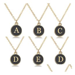 Pendant Necklaces Gold Black Shell 26 Letter Necklace Alphabet Stainless Steel Choker For Drop Delivery Jewellery Pendants Dhuwk