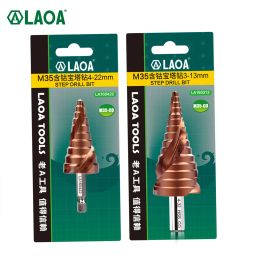 LAOA Pagoda Step Drill Bit 3-13mm 4-22mm 4-32mm HSS-CO M35 Hex Triangle Spiral Grooved Wood Metal Hole Cutter Drilling Tools