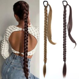 Ponytails Ponytails Synthetic Long Braided Ponytail For Women 34Inch Black Brown Pony Tail With Hair Ring High Temperature Fibre