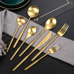 Dinnerware Sets 304 Stainless Steel Golden Set Matte Western Fork Spoon Steak Knife Kitchen Tableware For Adult