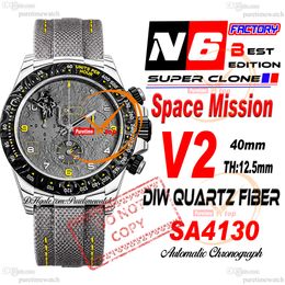 Diw Space Mission Quartz Carbon SA4130 Cronógrafo automático Mens relógio N6f V2 Dial amarelo cinza Nylon Super edição