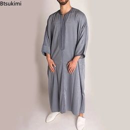 Durable Kaftan Arab Muslim Robe Men Jubba Thobe Long Sleeve Dubai Islamic Ethnic Gown Nightshirts Fashion Loose Casual Clothes 240329