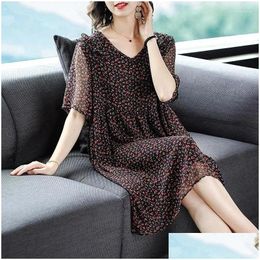 Urban Sexy Dresses Party Vintage Printed V-Neck Spliced Loose Ruffles Floral Dress Womens Clothing 2024 Summer Oversized Office Lady M Dhp34