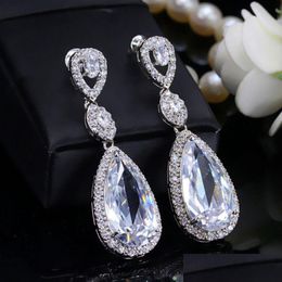 Charm Luxurious Water Drop Earring Designer For Woman Long Sier Plated South American Champagne White Aaa Cubic Zirconia Copper Brid Dhsod