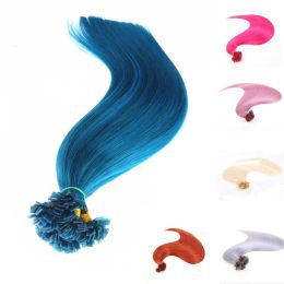 Extensions Flat Tip 60cm Fancy Blue Pink Purple Silver Colour 100Pcs Machine Remy Fusion Keratin Flat Tip Human Hair Extensions For Salon