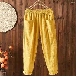 Women's Pants High Waist Big Pockets Solid Colour Cropped Loose Fit Elastic Simple Casual Harem Trousers Streetwear