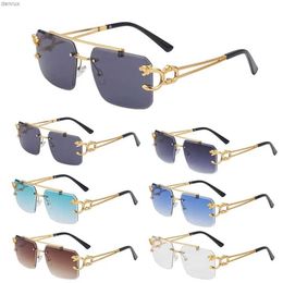 Sunglasses Retro Cheetah Decorative Borderless Sunglasses for Mens Metal Steampunk Sunglasses Frameless Fashion Shadow UV400 GlassesL240403