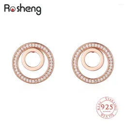 Stud Earrings Creative Real 925 Silver Zircon 15mm Circle Double Layer Rose Gold Design For Women High Quality Fine Jewelry Gift