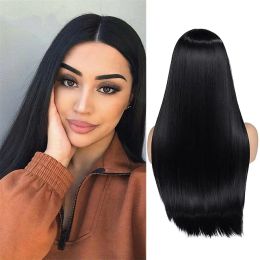 Wigs WHIMSICAL WLong Straight Synthetic Wigs Natrual Black Color Hair Middle Part Heat Resistant Fiber Party Daily Full Wigs for Wome