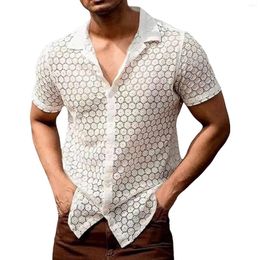 Men's T Shirts Button Blouse Male Lace Short Sleeved Shirt With Casual Hollow Long Sleeve Active Top