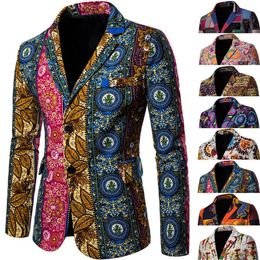 Retro Harajuku Autumn Men Blazer African Characteristics Ethnic Print Single Breasted Slim Lapel Suit Jacket Male Streetwear 240318