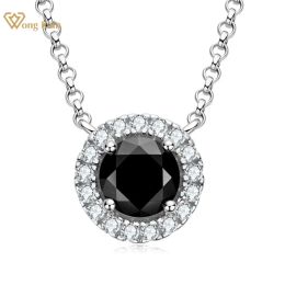 Necklaces Wong Rain 100% 925 Sterling Silver VVS1 1CT Round Cut Black Real Moissanite Gemstone Pendent Necklace Fine Jewellery With GRA Gift