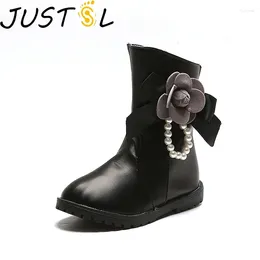 Boots Girls Wild Solid Color Autumn Winter Children Cotton Shoes Kids Princess Fashion Flowers Beading