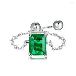 Cluster Rings S925 Silver Ring Women's Stretchable Chain 5A Square Zircon Emerald Temperament Light Luxury Jewelry