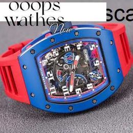 Watch Mechanical Automatic Movement Ceramic Dial Waterproof Swiss movement Top Quality Rm030 Blue Ceramic Side Red Limited Dial 42.7 50 with card