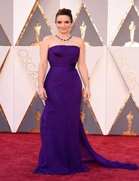 Tina Fey 2016 Oscar Red Carpet Celebrity Dresses Sheath Strapless Ruched Sweep Train Chiffon Prom Dresses3266890