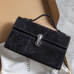 Italian niche flip calf leather handbag suede one shoulder crossbody handbag genuine leather small square bag for women012