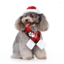 Dog Apparel Accessories Christmas Scarf Red LatticeWarm And Hats Supplies Pet Winter Cat Collar