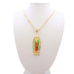 Gold Plated Painting Virgin Mary Mama Pendant/Amulet Religious Jewellery Virgen de guadalupe Virgin Mary Necklace