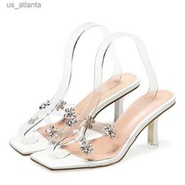 Dress Shoes Liyke Size 35-42 Womens White High Heels Slipper Fashion Crystal Flowers Designer Sandal PVC Transparen Mules Slides H2404038X2K