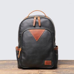 Backpack High Quality Fashion Genuine Leather Men Bagpack Student School Bag Daily Male Rucksack Large Knapsack Black