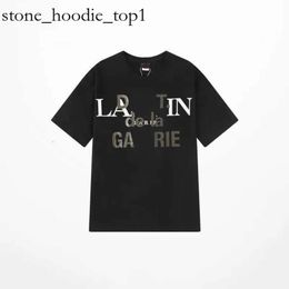 Lanvis T Shirt Men's Ss24 Designer Lanvis Curb T Shirt Luxury Women's Beige Speckle Alphabet Print Fashion Casual Loose Half Sleeve White Lanvis Clothing 1495