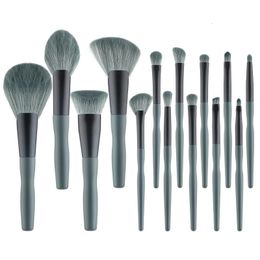 RANCAI 14pcs Fiber brushes Makeup Brushes Set Eyehshadow Brush powder dispersal brush with bag wood handle CosmeticTools 240403