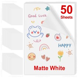 Paper 50PK A4 Matte White Printable Vinyl Sticker Paper Transparent Waterproof Selfadhesive Copy Paper for Inkjet Printer DIY Labels